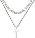 2025 Graduation Gifts for Him Boys Kids Teenages Teen Boyfriend Brother Son Grandson Graduates Silver Cross Necklace Pendant Chain Set Catholic Religious Christian Jewelry Gifts Ideas Age