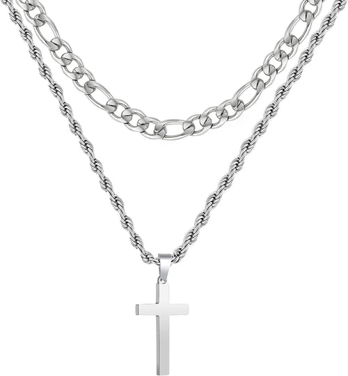 2025 Graduation Gifts for Him Boys Kids Teenages Teen Boyfriend Brother Son Grandson Graduates Silver Cross Necklace Pendant Chain Set Catholic Religious Christian Jewelry Gifts Ideas Age