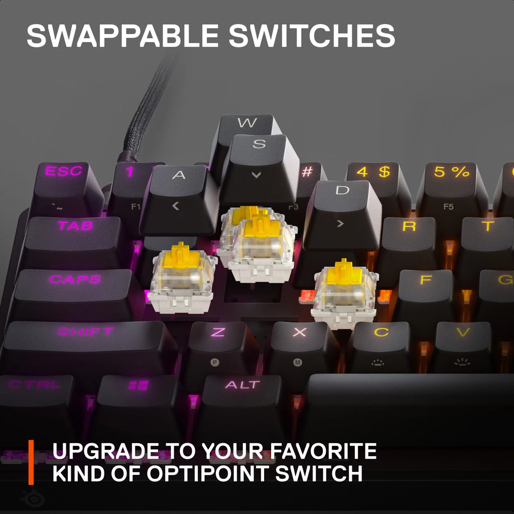 - Apex 9 Mini Gaming Keyboard 60% Wired Optipoint Adjustable Actuation Switch with RGB Lighting - Black